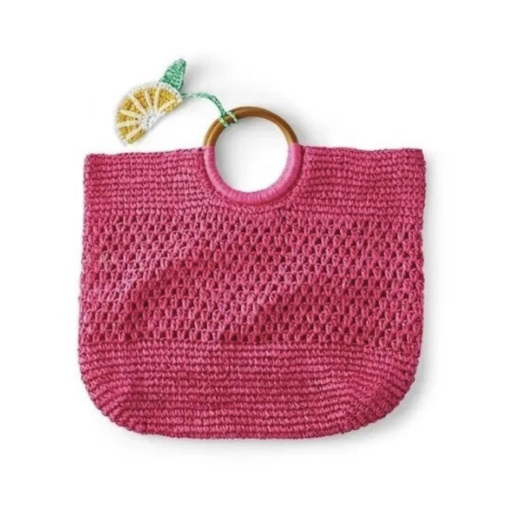 Tabitha Brown for Target - Lemon Tassel Woven Straw Tote - Pink Brand New